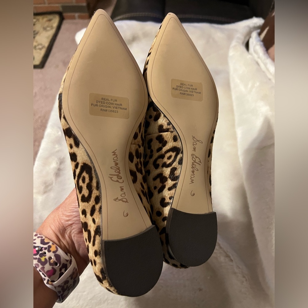 SOLD Sz 6 Sam Edelman NEW Sally Pointed Toe Cheetah Calf Hair Leather Flats - Picture 6 of 15